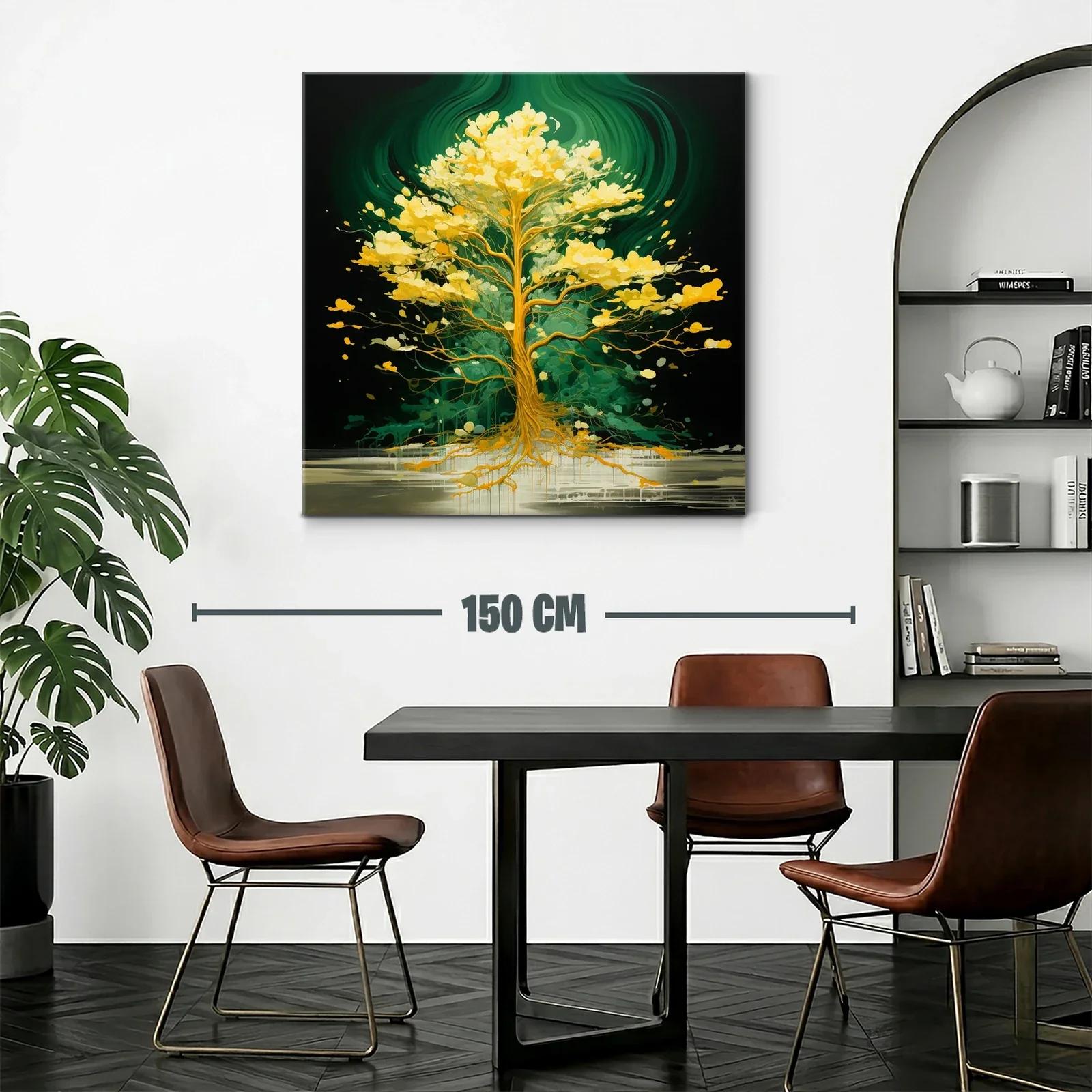 Árbol luminoso con tonos dorados sobre fondo verde oscuro — miniatura 2