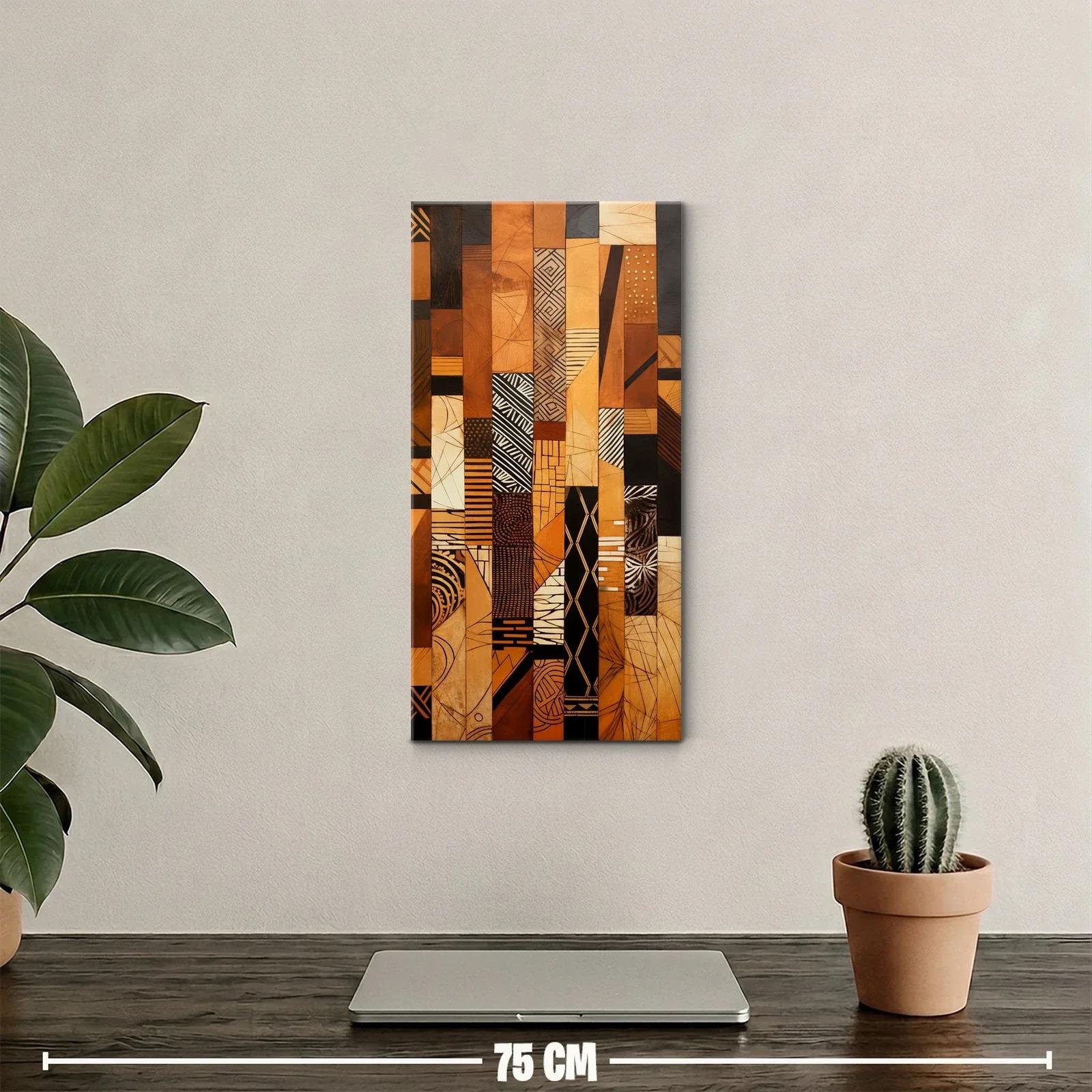 Cuadro mosaico abstracto en tonos tierra con líneas orgánicas — miniatura 2