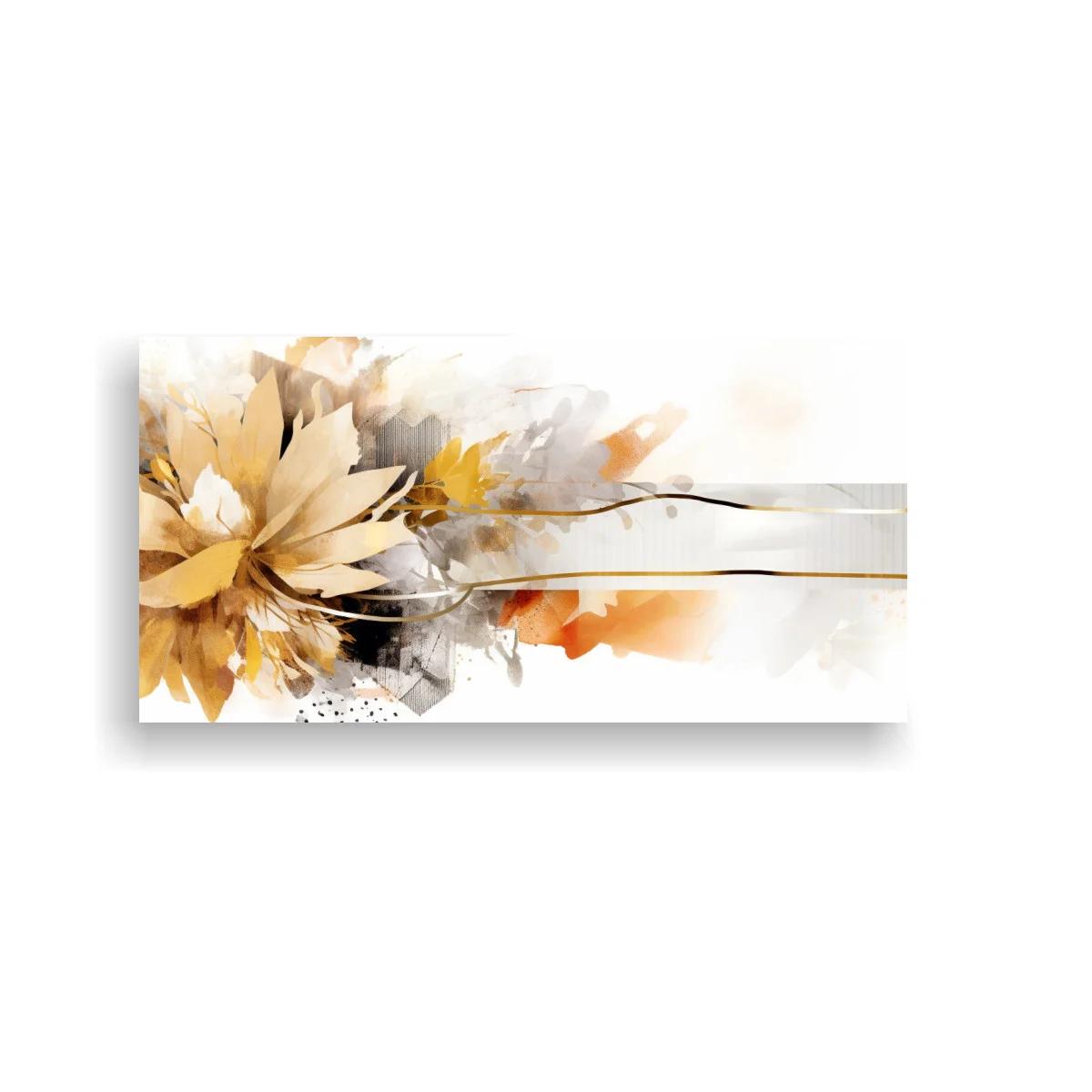 Cuadro flor beige y dorada con líneas finas — imagen principal