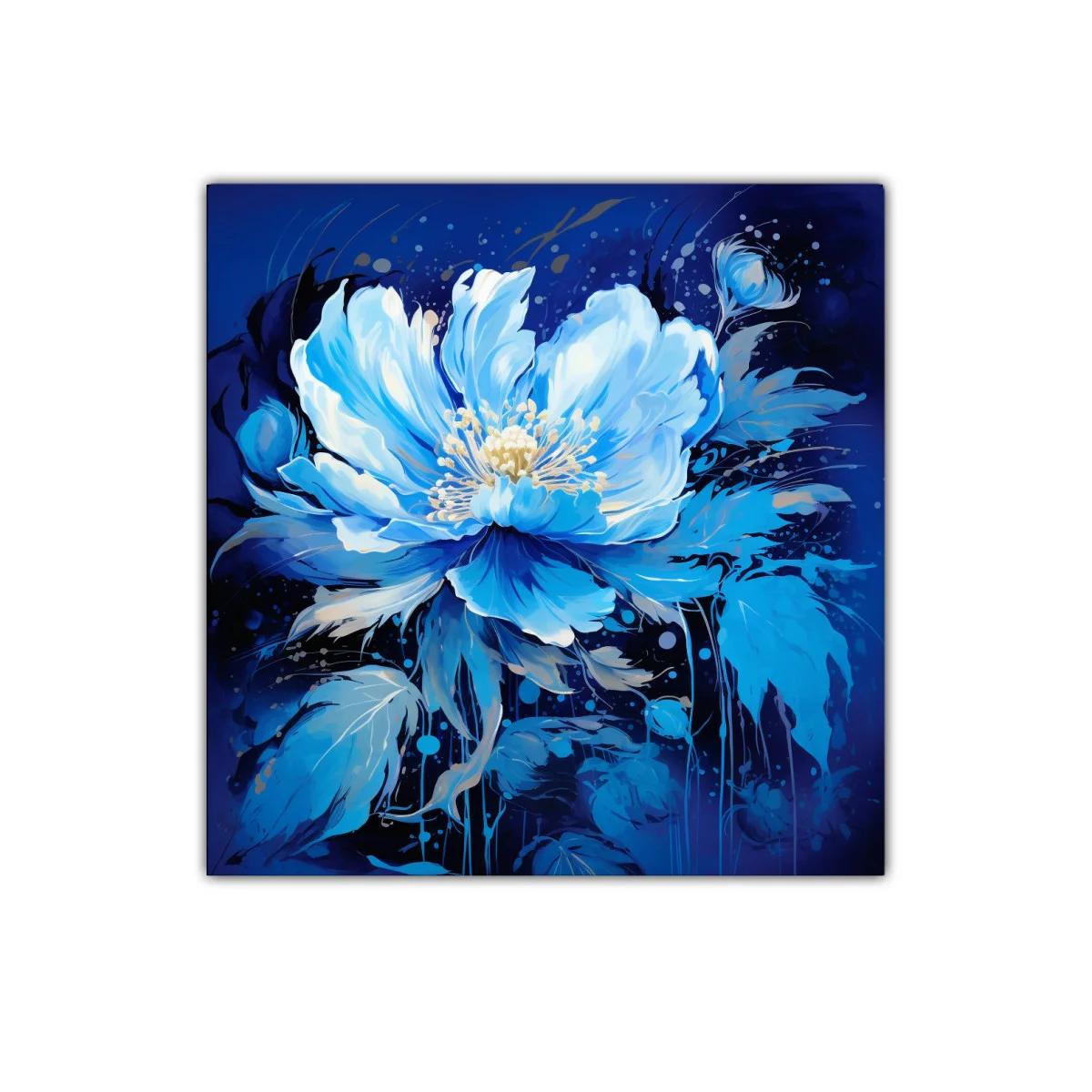 Flor azul vibrante con detalles delicados y fondo profundo