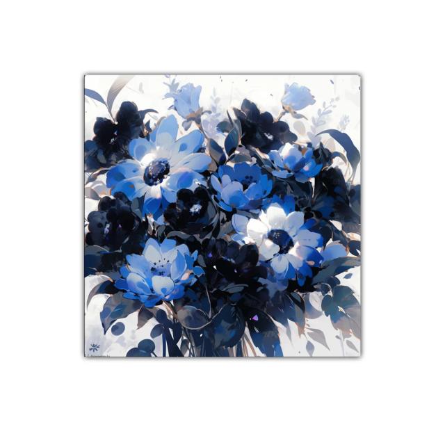 Cuadro decorativo con flores en tonos azules y negros