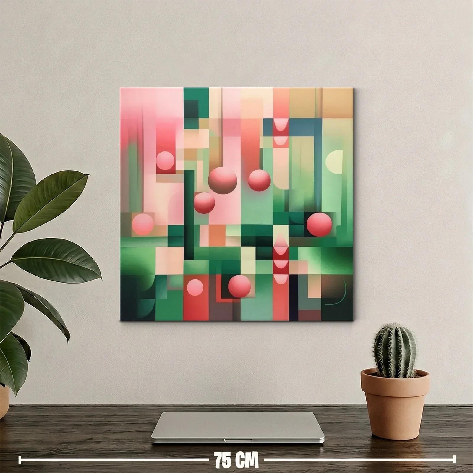 Cuadro Geométrico con Esferas en Tonos Rosa y Verde — miniatura 2
