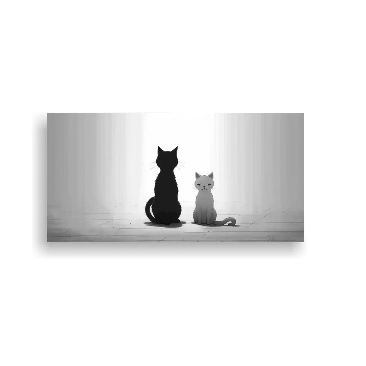 Cuadro dos gatos sentados con colas curvadas