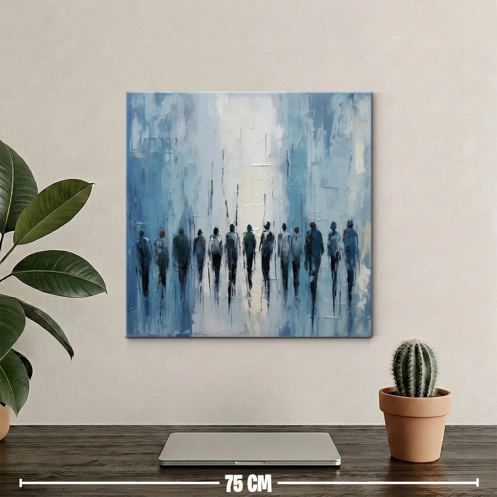 Cuadro abstracto con figuras humanas en tonos azules — miniatura 2