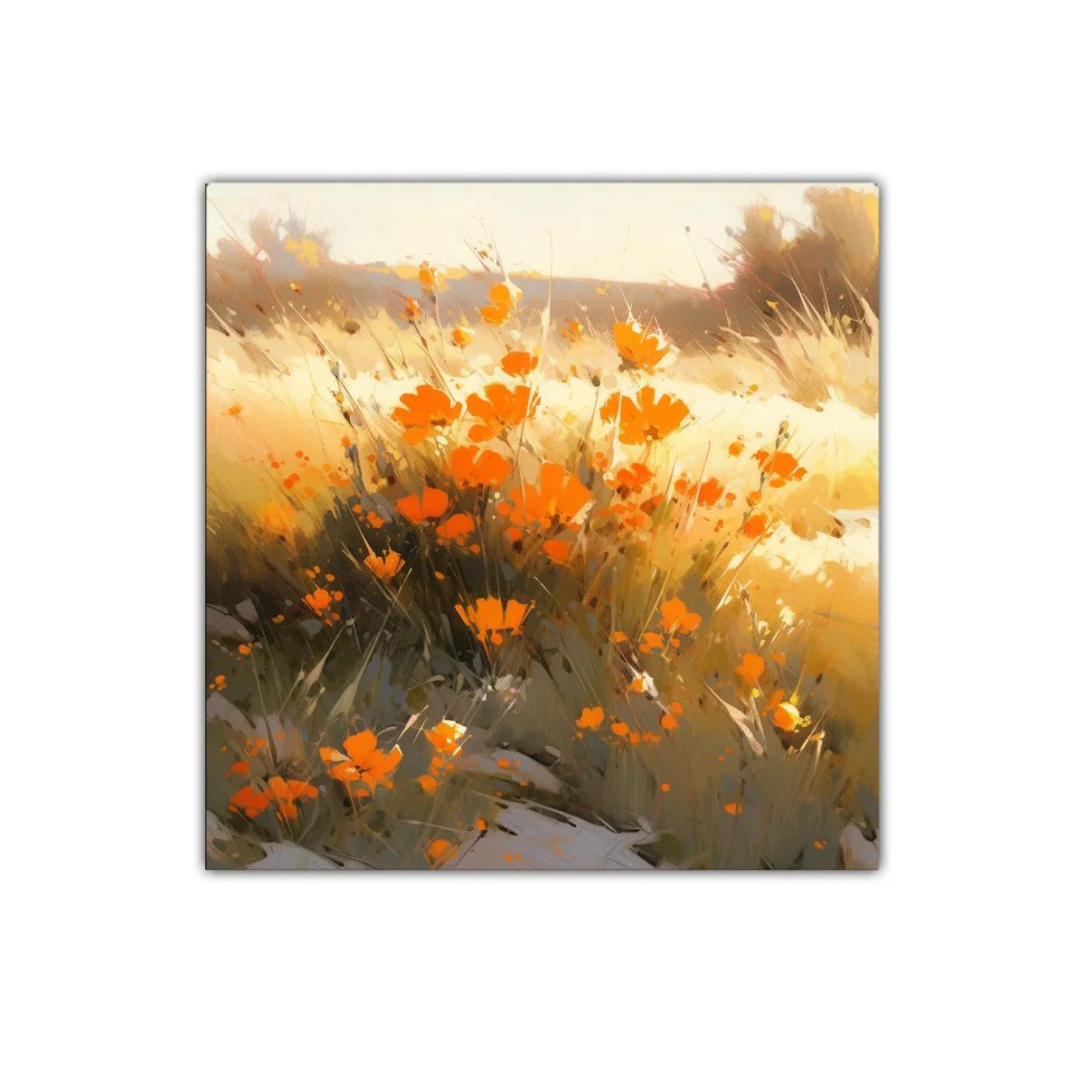Cuadro decorativo con flores silvestres anaranjadas al sol — imagen principal