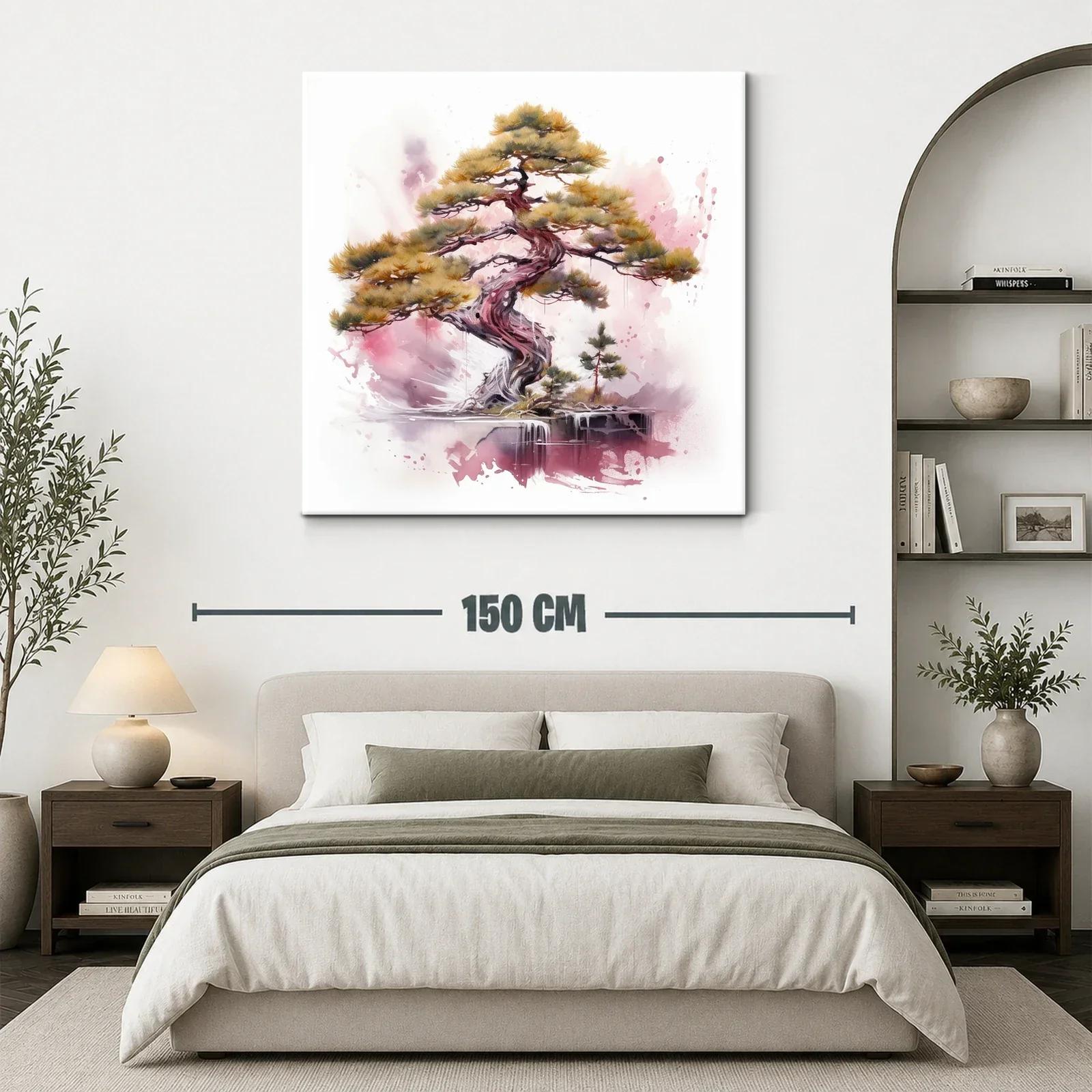 Árbol bonsái con tonalidades cálidas y fondo acuarelado rosa — miniatura 3