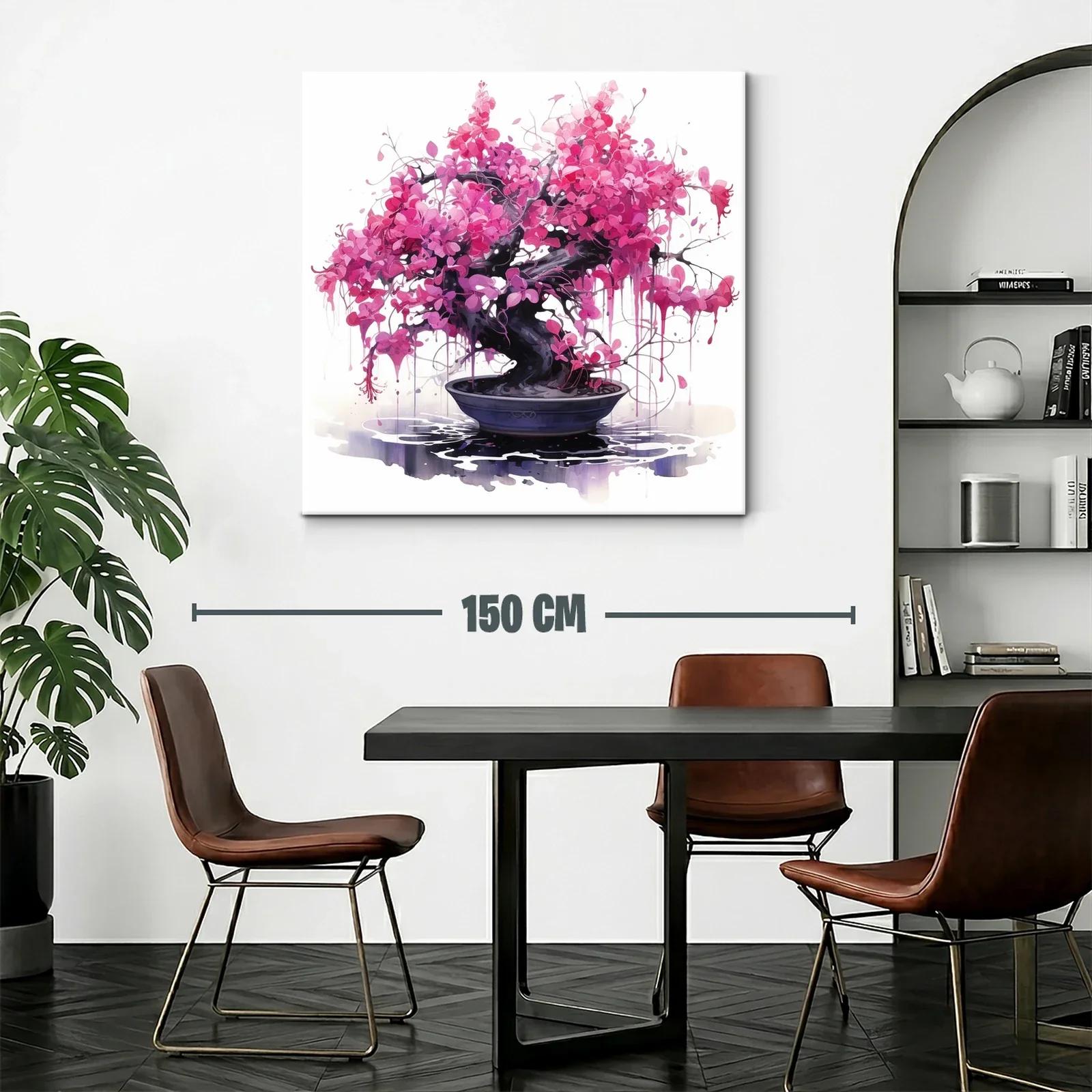 Bonsái en flor rosa vibrante sobre fondo luminoso blanco — miniatura 2
