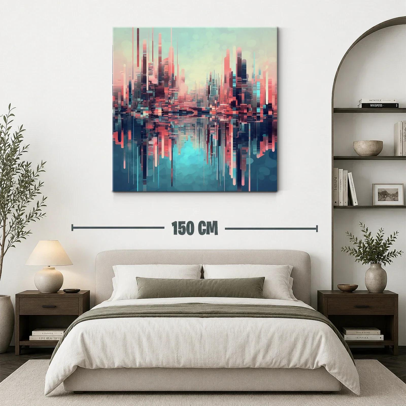 Ciudad futurista con reflejos en tonos pastel y azul profundo — miniatura 3