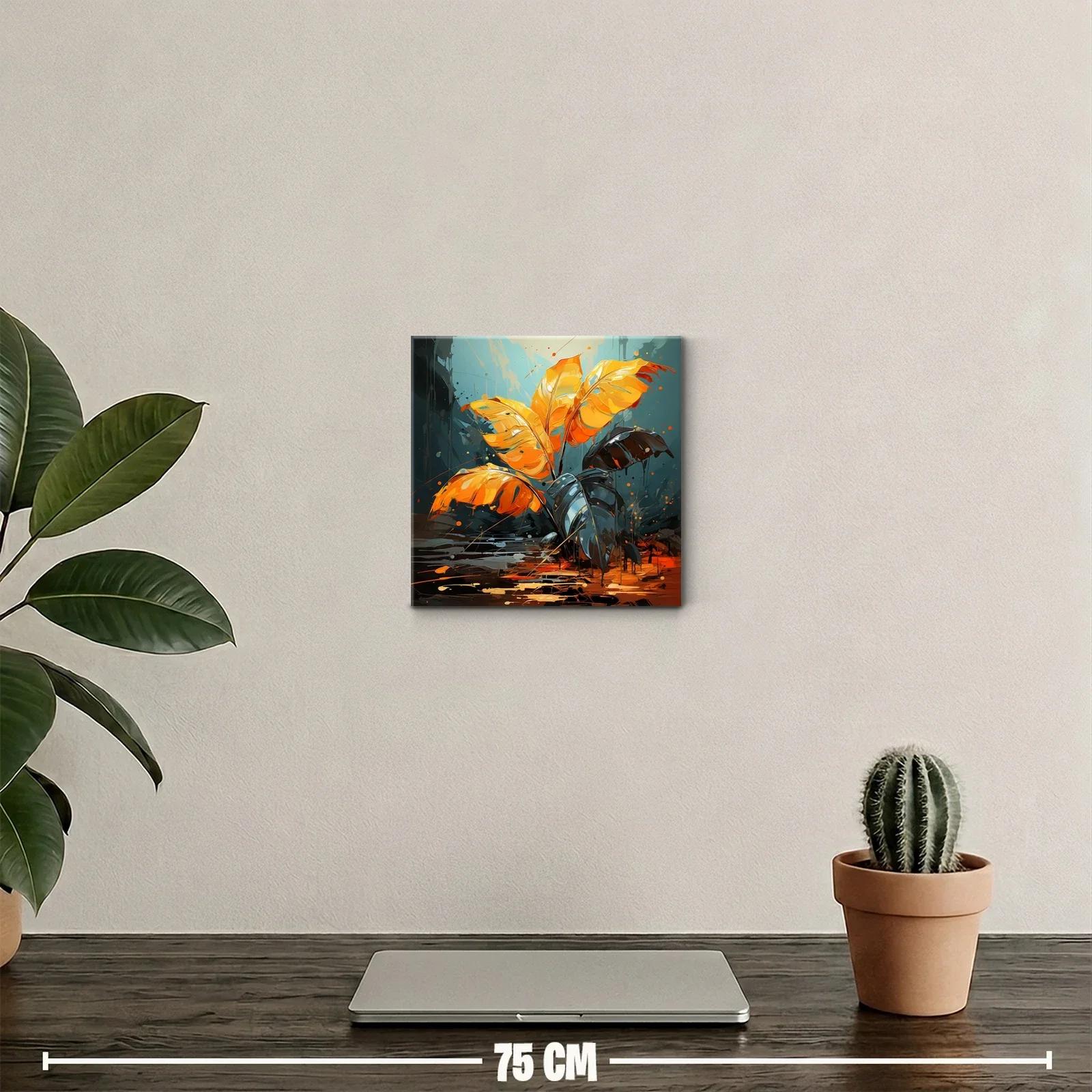 Cuadro decorativo con hojas en tonos vibrantes y contrastes oscuros — miniatura 2