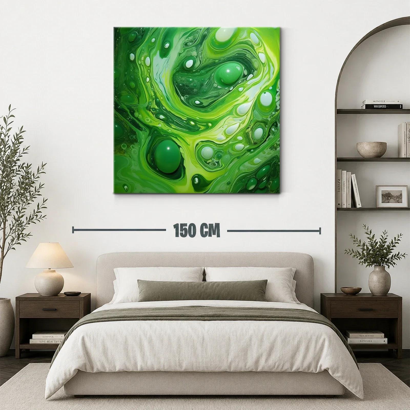 Cuadro abstracto con tonos verdes y formas fluidas — miniatura 3
