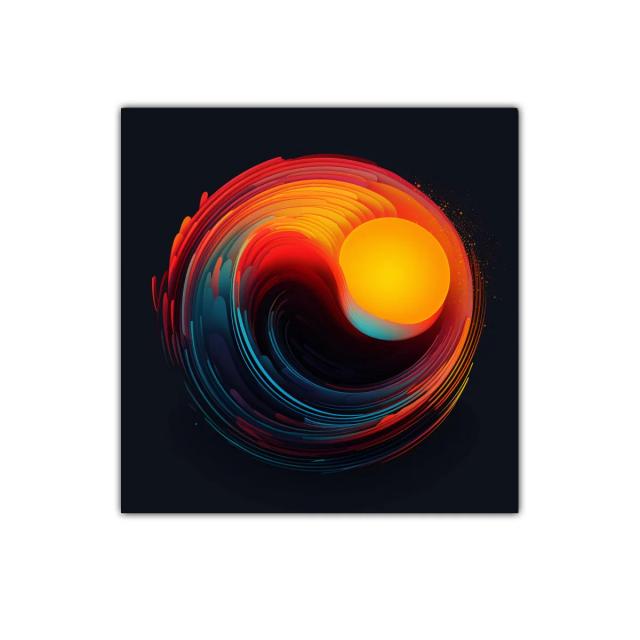 Cuadro circular con vibrantes tonos anaranjados y azules