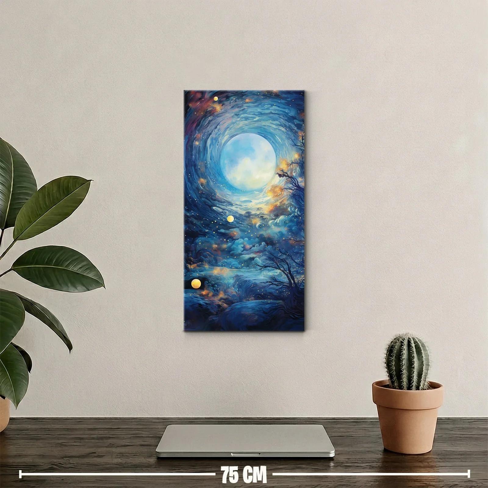 Cuadro luna llena con orbes luminosos y ramas desnudas — miniatura 2