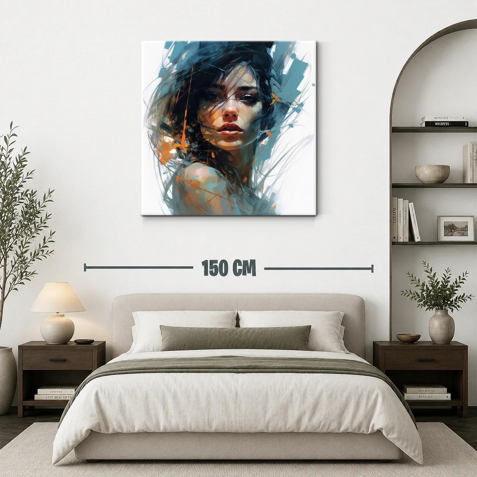 Retrato femenino con pinceladas expresivas en tonos cálidos y fríos — miniatura 3