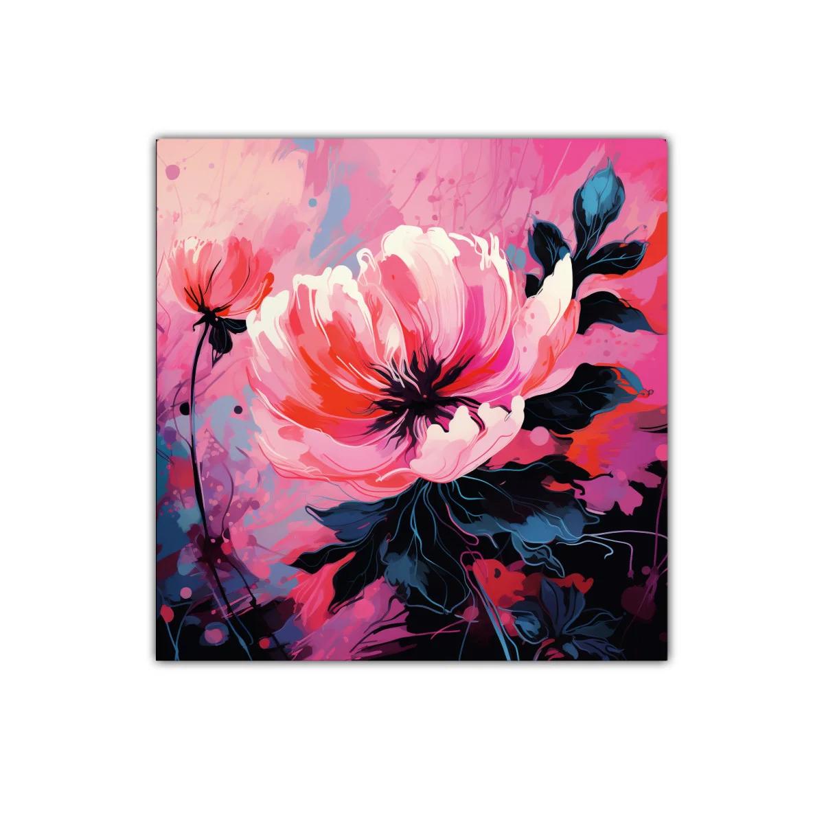 Cuadro floral vibrante con tonos rosas y rojos intensos — imagen principal