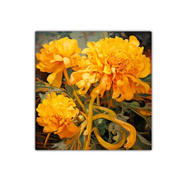 Cuadro decorativo con flores amarillas vibrantes y hojas verdes
