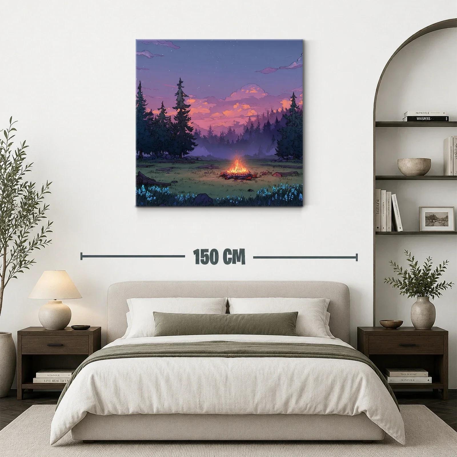 Atardecer en el bosque con hoguera encendida — miniatura 3