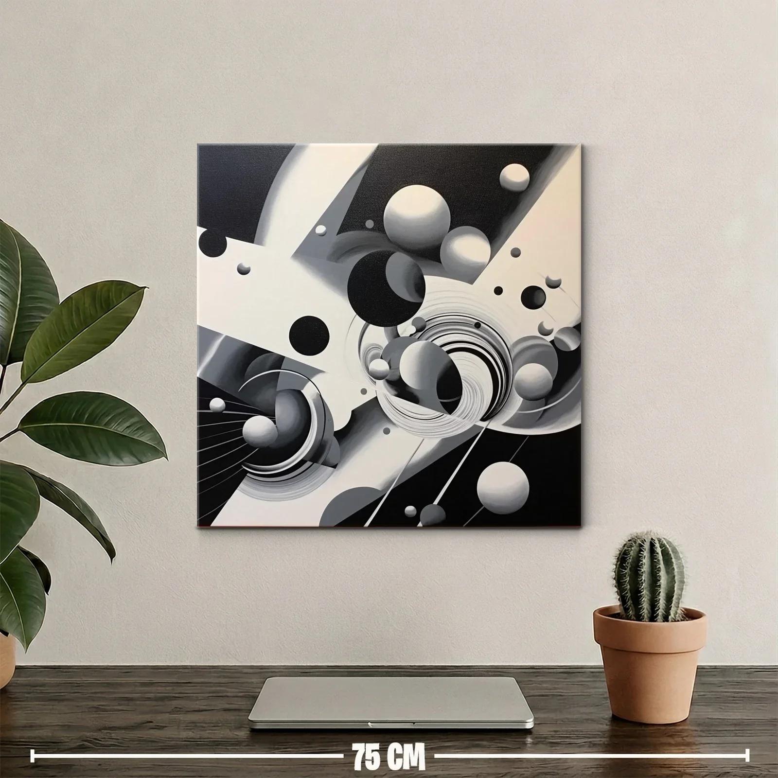 Composición abstracta en blanco negro con esferas dinámicas — miniatura 2