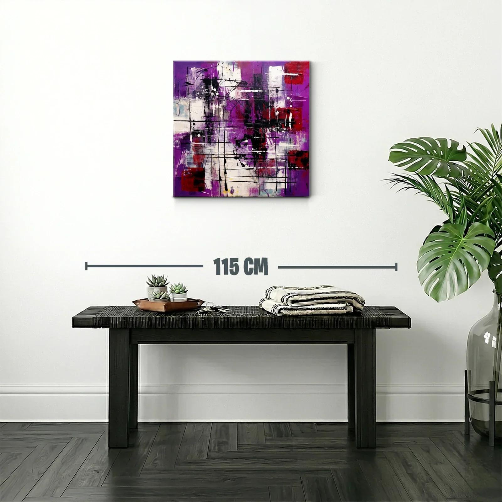 Cuadro abstracto contemporáneo con tonos púrpura y rojo — miniatura 2
