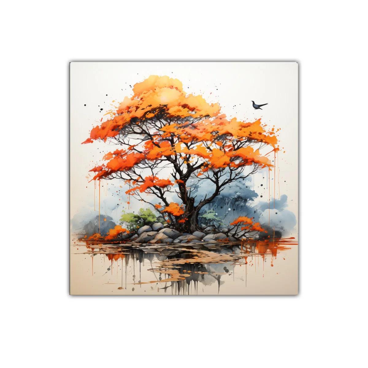 Árbol en otoño con tonos cálidos y reflejos de agua — imagen principal