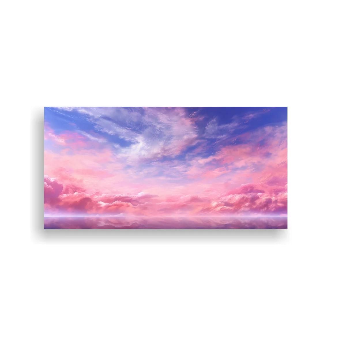 Cuadro cielo con nubes rosas y horizonte suave