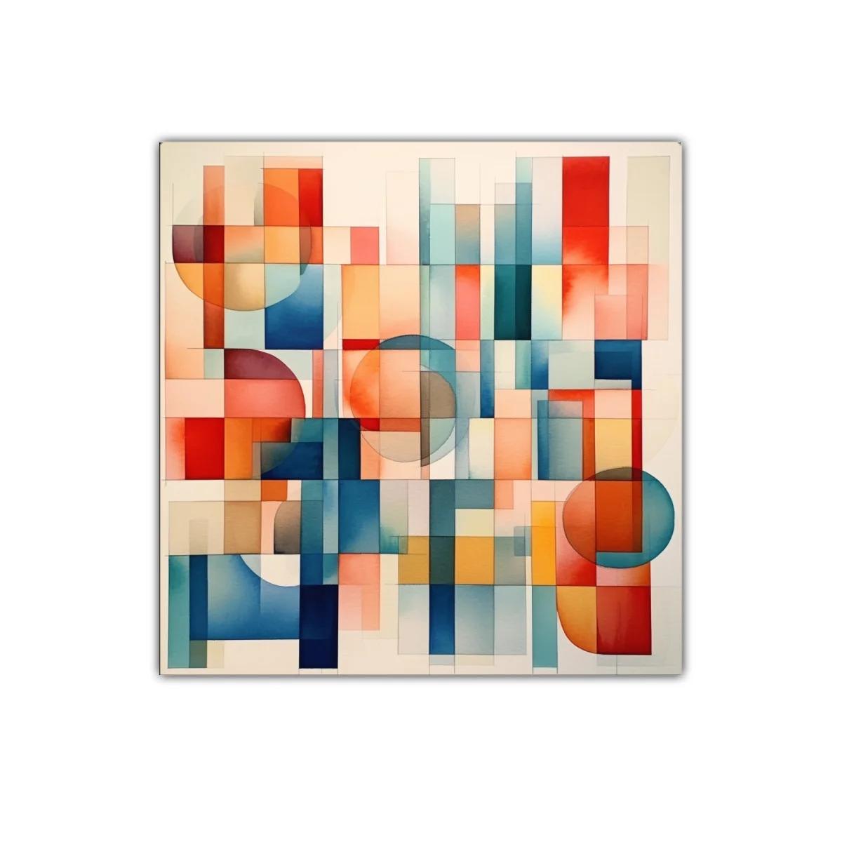 Composición geométrica en tonos cálidos y fríos vibrantes — imagen principal