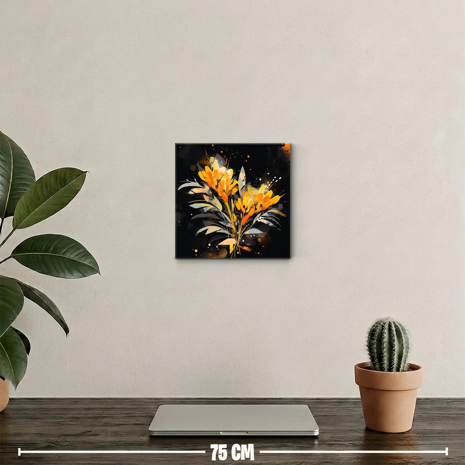 Cuadro moderno con flores naranja y detalles grisáceos — miniatura 2