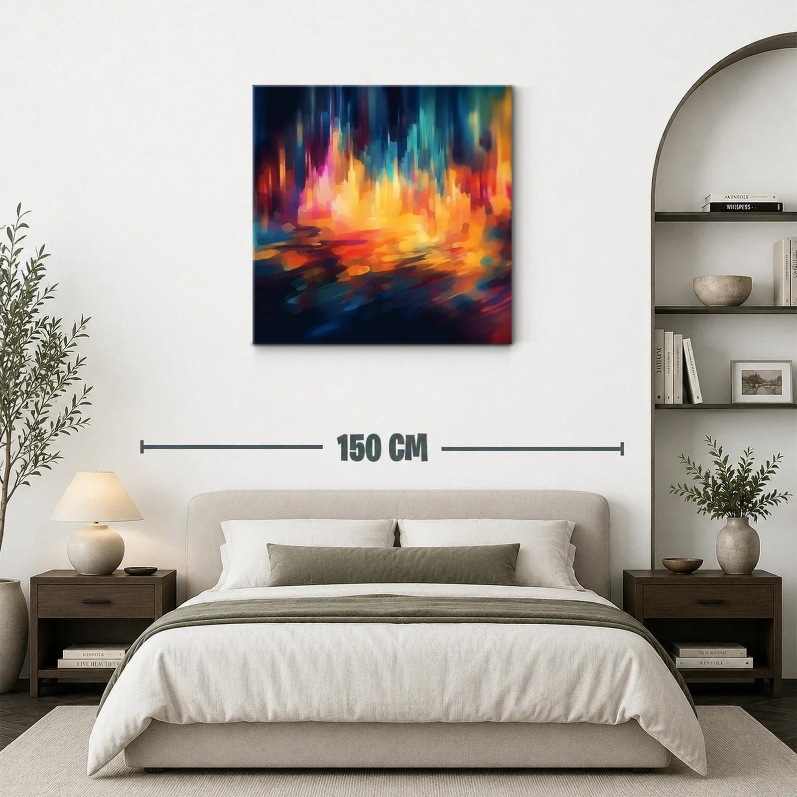 Cuadro abstracto con vibrantes luces en tonos cálidos y fríos — miniatura 3