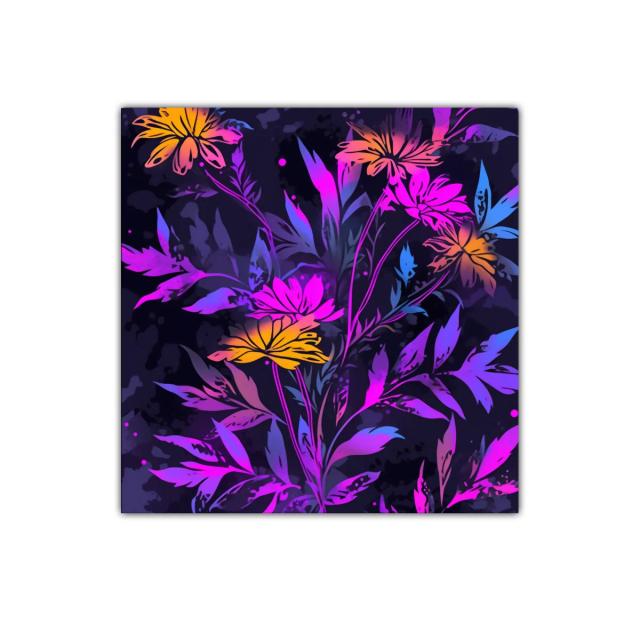 Cuadro floral con tonos vibrantes y fondo oscuro