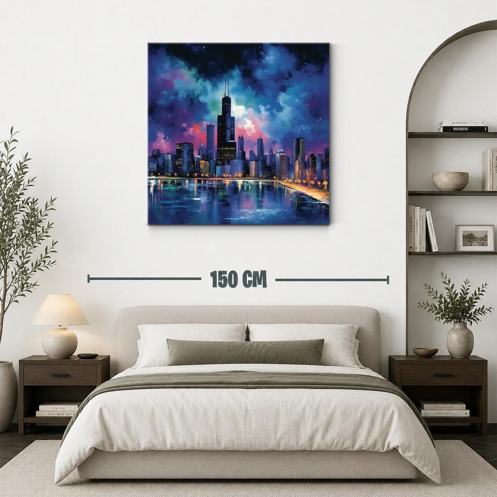 Ciudad nocturna con reflejos y cielo vibrante en azul y púrpura — miniatura 3