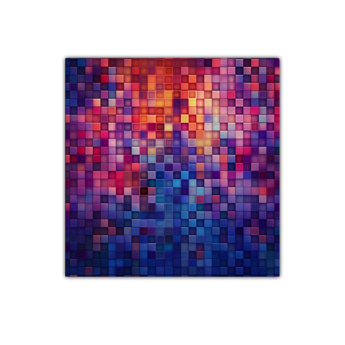 Cuadro abstracto mosaico en colores cálidos y fríos vibrantes