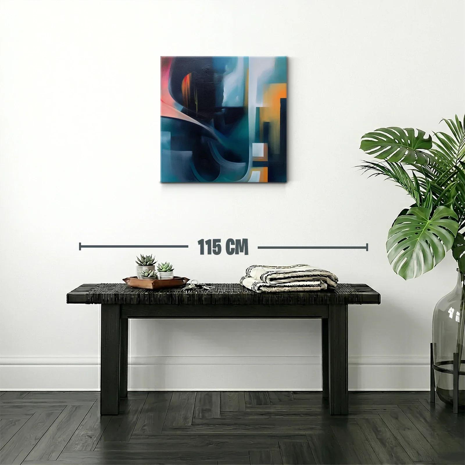 Cuadro abstracto con tonos oscuros y acentos cálidos — miniatura 2