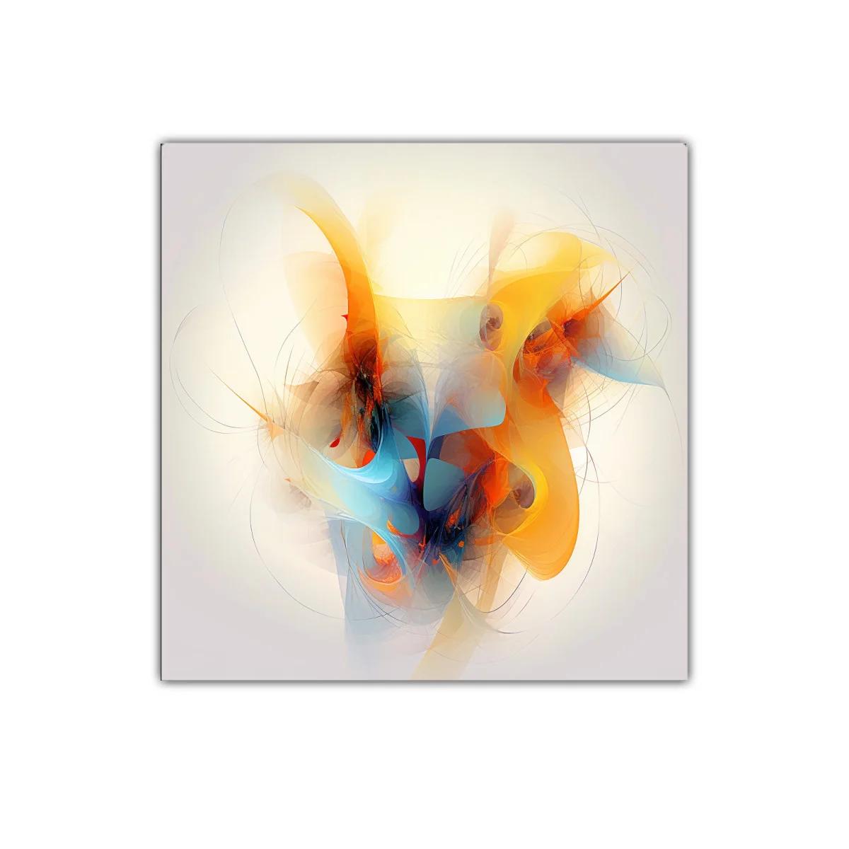 Cuadro abstracto con vibrantes formas en tonos cálidos y azules — imagen principal
