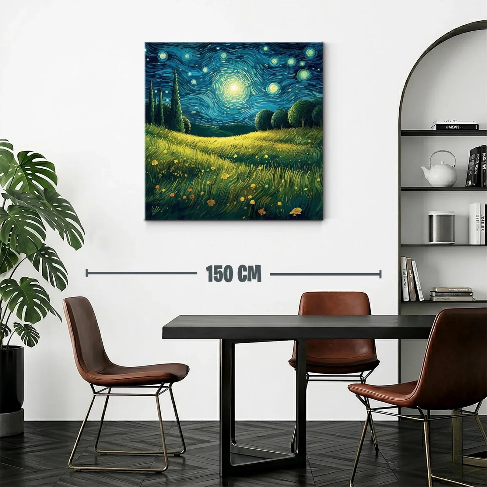 Paisaje nocturno brillante con cielo estrellado y campo de flores — miniatura 2