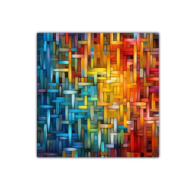 Cuadro abstracto colorido con formas geométricas entrelazadas