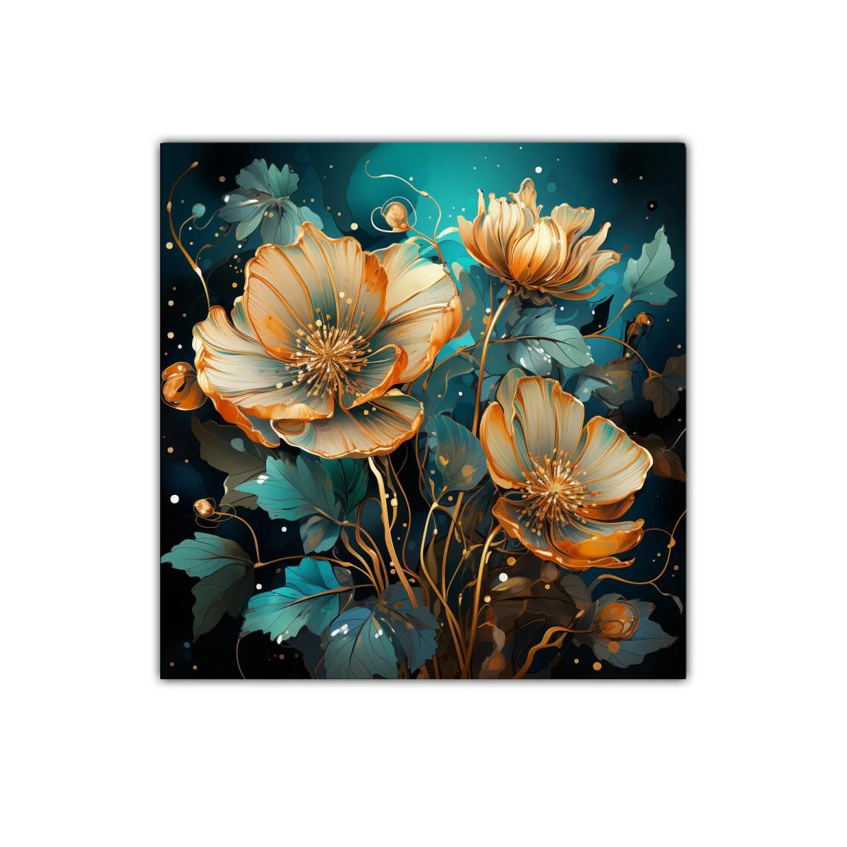 Flores doradas sobre fondo azul intenso para decorar
