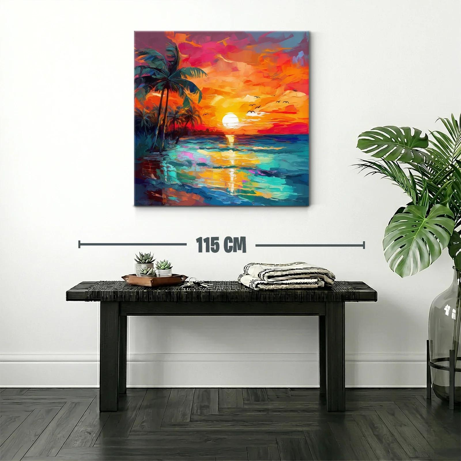 Atardecer vibrante con palmeras y reflejos en el mar — miniatura 2