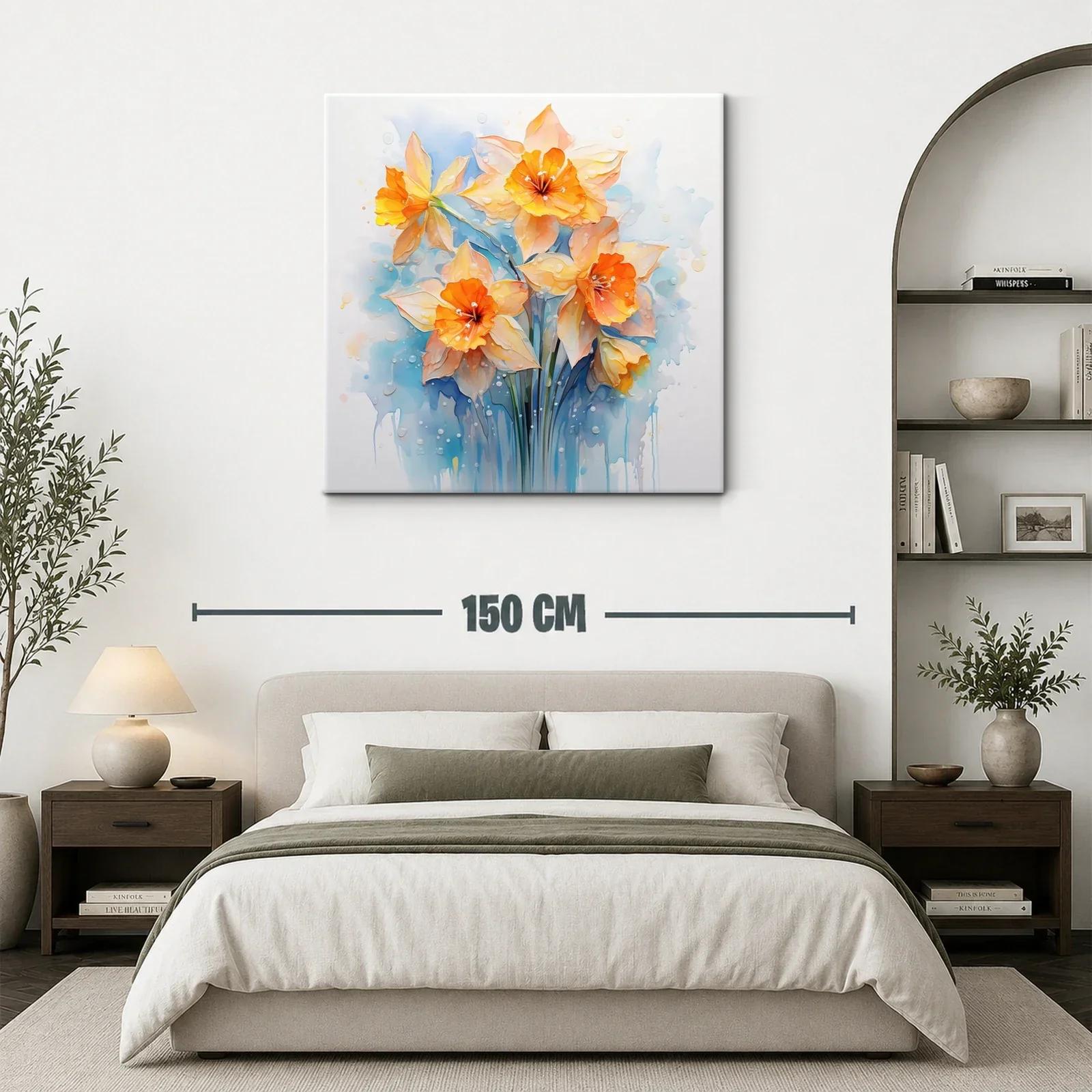 Cuadro floral con narcisos en tonos cálidos y azules suaves — miniatura 3