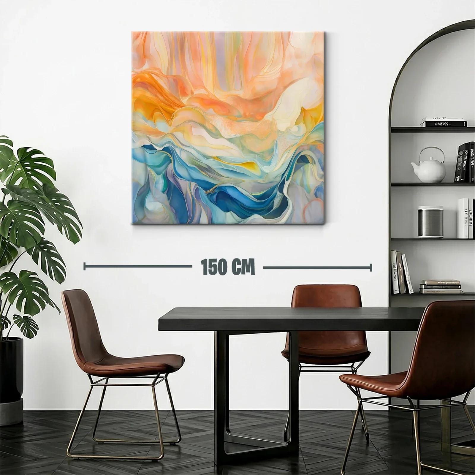 Cuadro abstracto con tonos cálidos y fríos en armonía fluida — miniatura 2