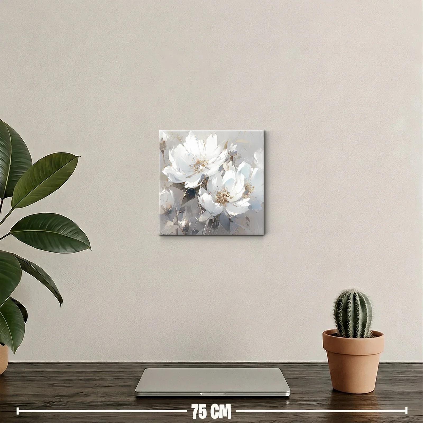 Cuadro decorativo con delicadas flores blancas y suaves tonos grises — miniatura 2