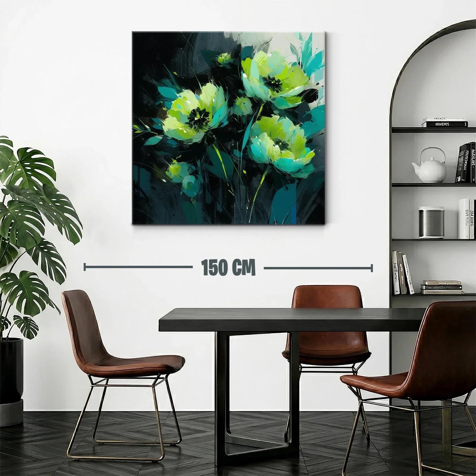 Florales en tonos verdes y azulados con fondo oscuro — miniatura 2