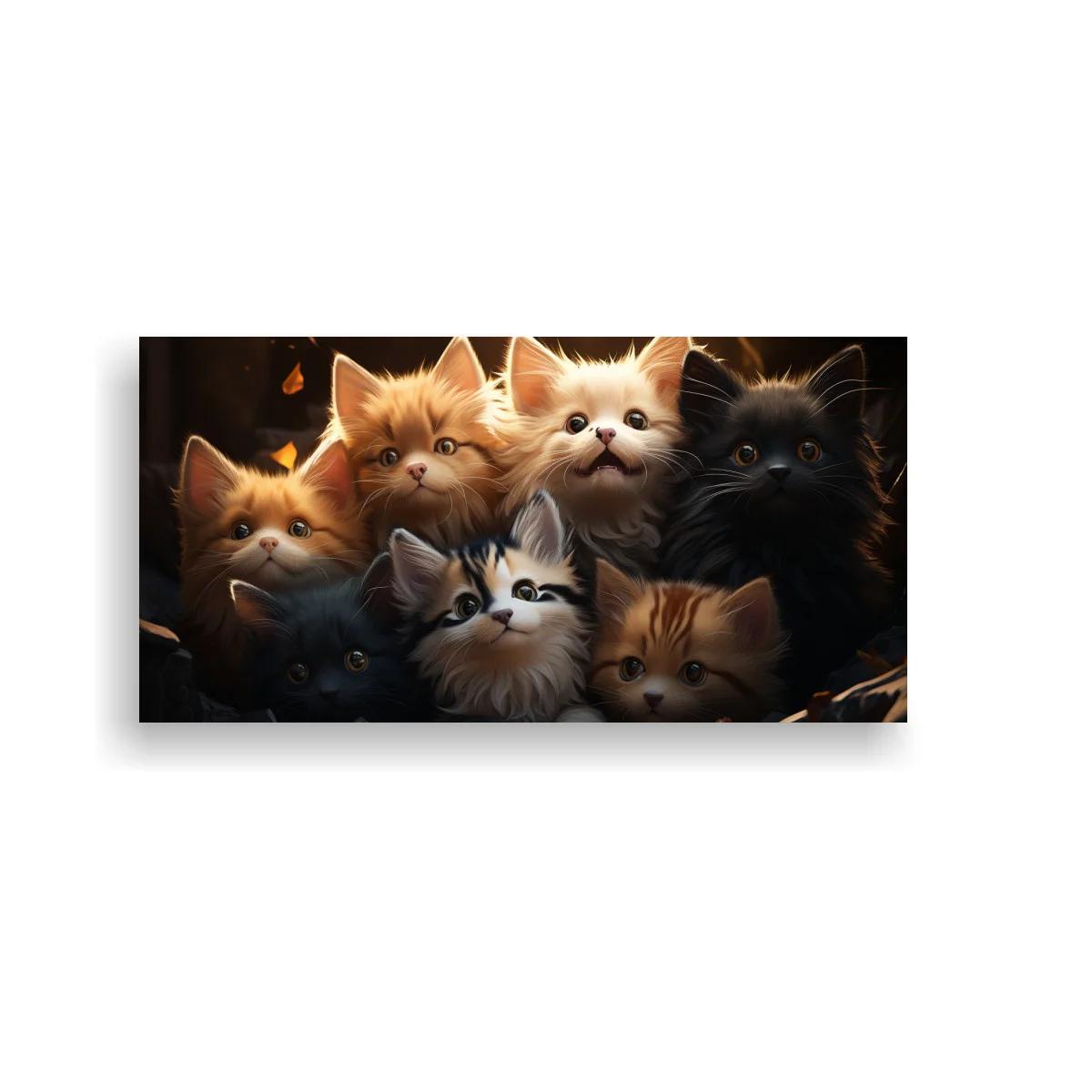 Cuadro grupo de gatitos con destellos anaranjados