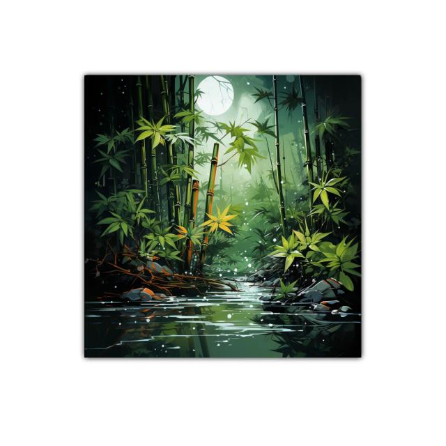 Bosque de bambú bajo la luz de luna llena en calma