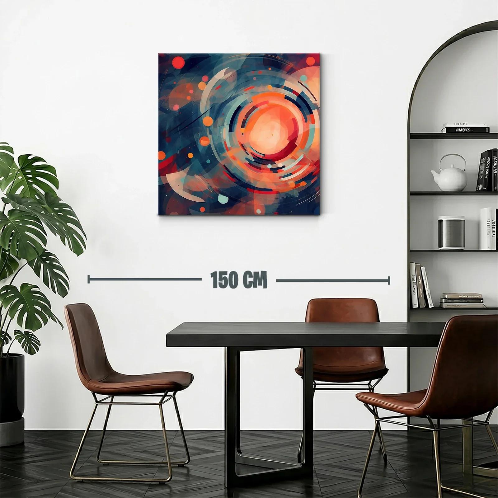 Cuadro abstracto con formas circulares y tonos cálidos y fríos — miniatura 2
