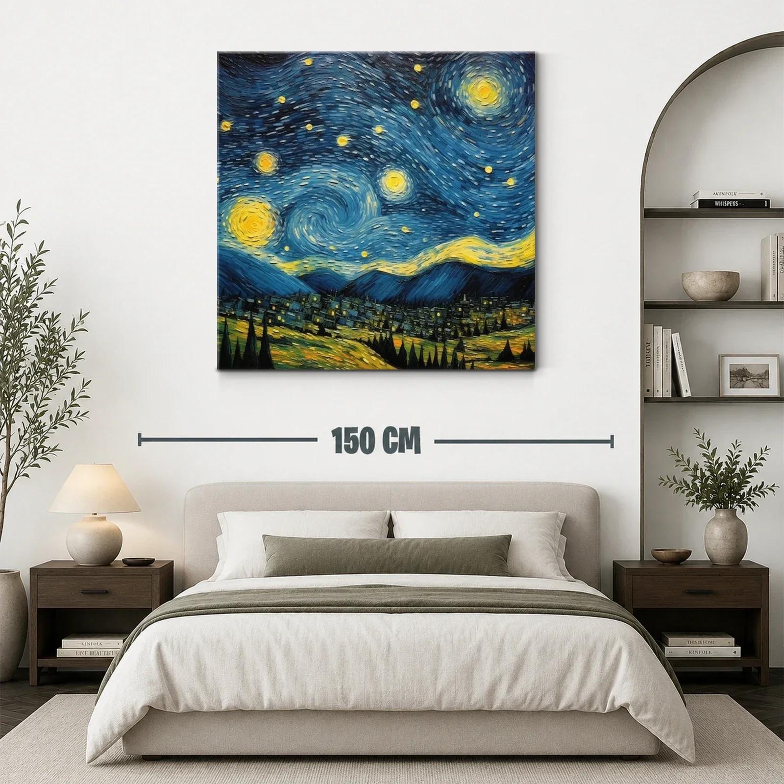 Cielo Nocturno Estrellado con Pueblo y Montañas — miniatura 3