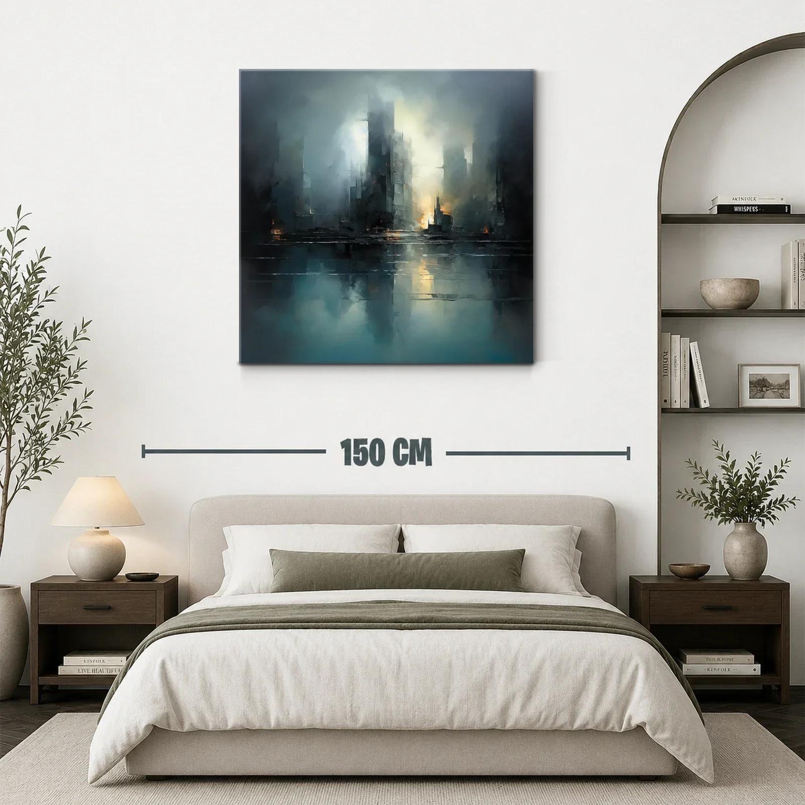 Paisaje urbano nebuloso con reflejos de luz cálida — miniatura 3