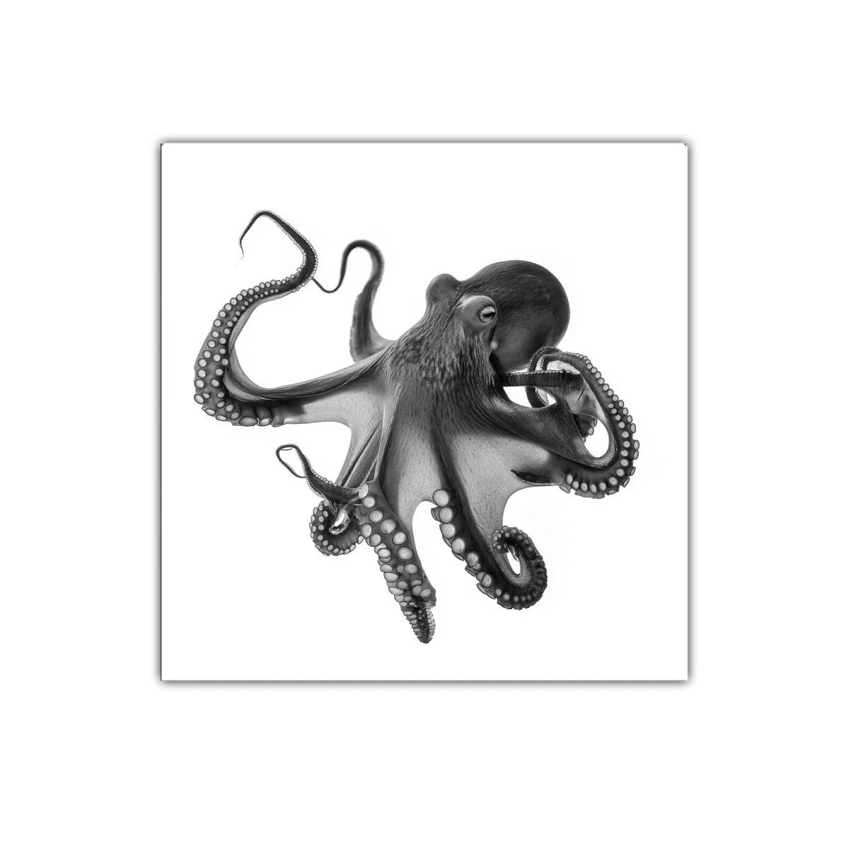 Cuadro decorativo pulpo en movimiento en blanco y negro