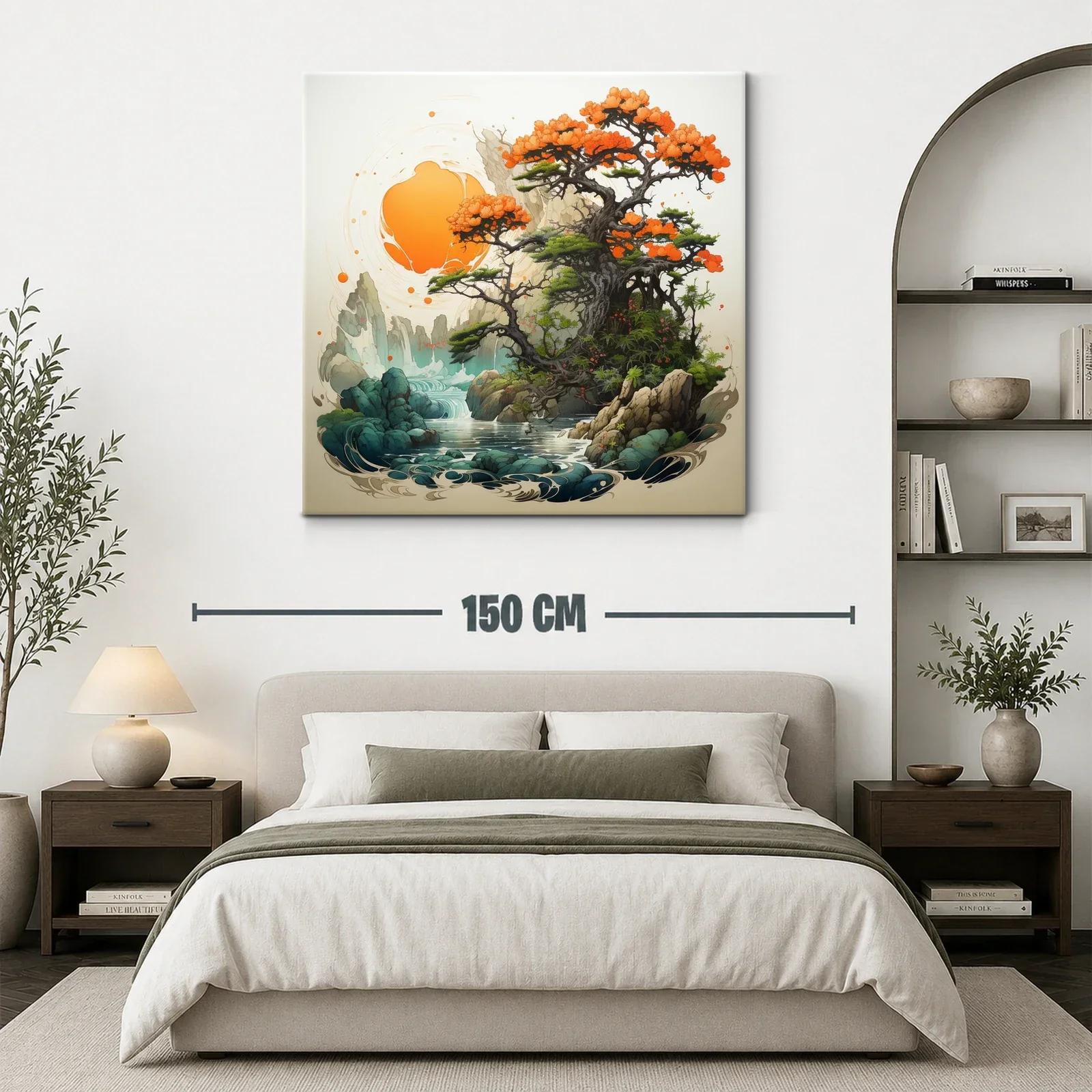 Paisaje sereno con árbol en flor y cascada mística — miniatura 3