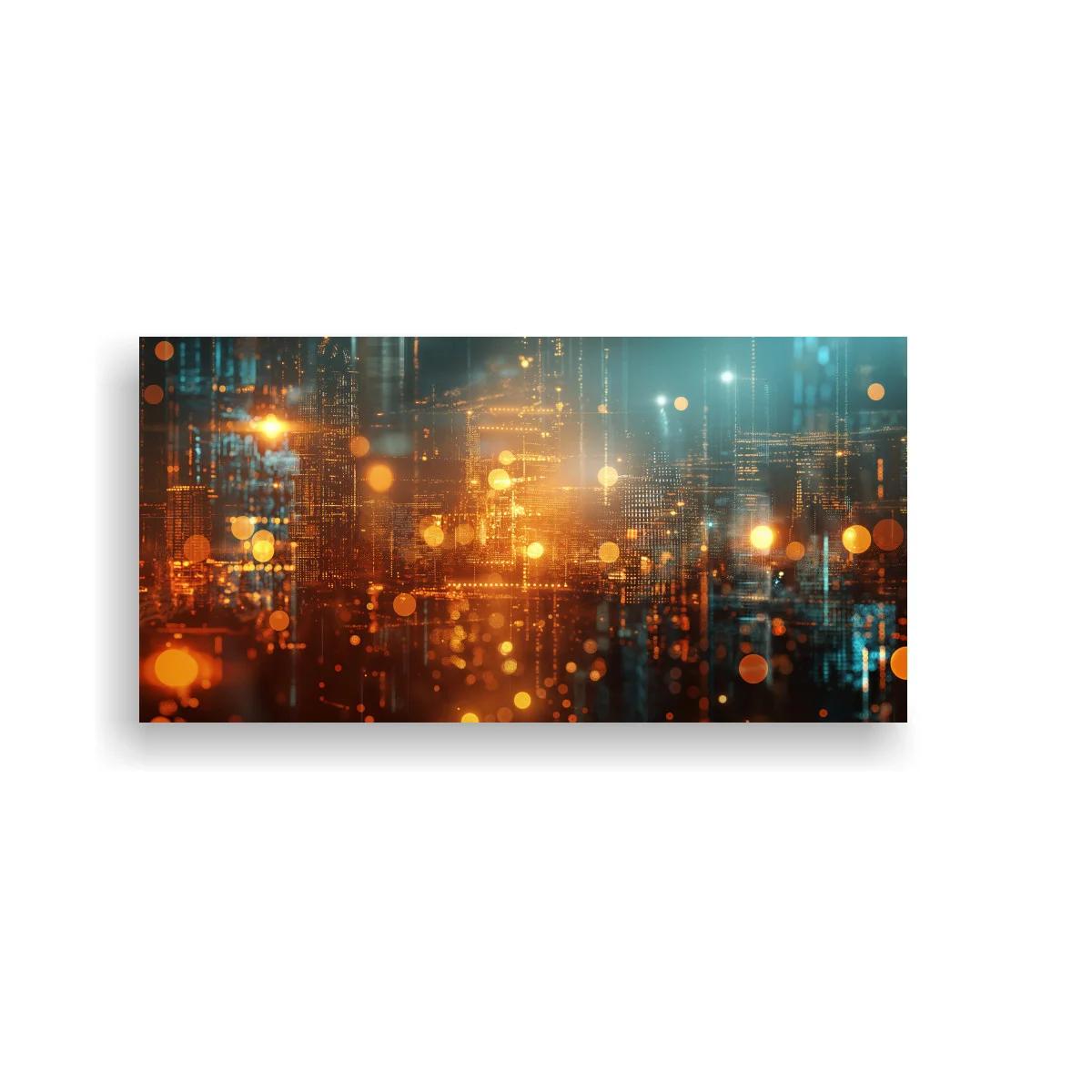Cuadro luces urbanas abstractas con destellos anaranjados