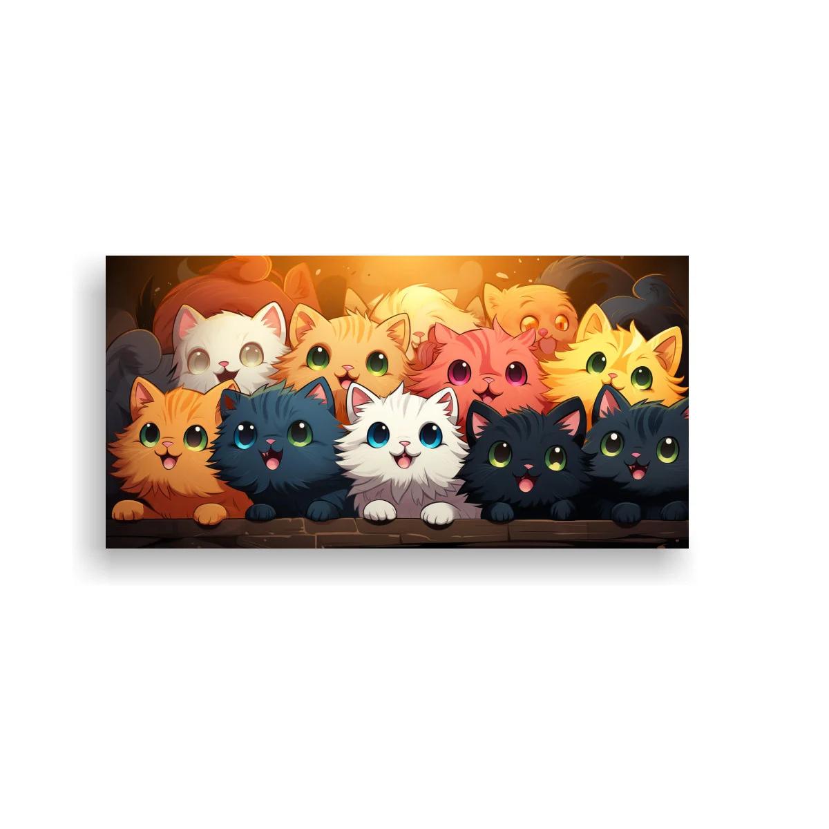 Cuadro grupo de gatitos asomados con fondo cálido