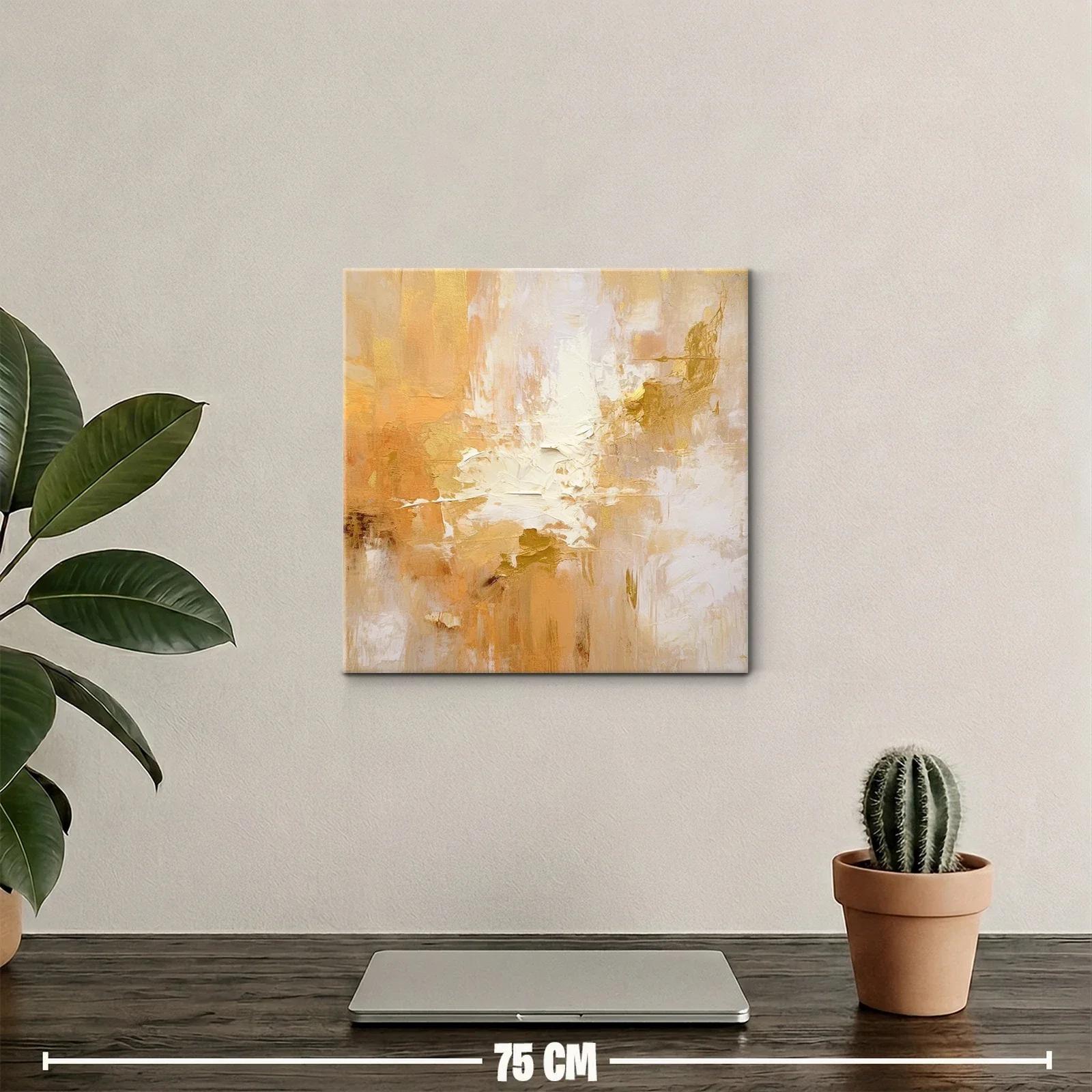 Cuadro abstracto en tonos cálidos con texturas doradas — miniatura 2